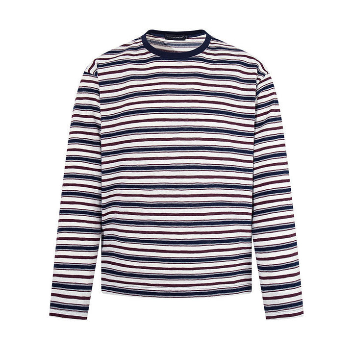 Herren Gestreiftes Langarmshirt aus Baumwollmischung mit Rundhalsausschnitt und feiner Struktur Drune