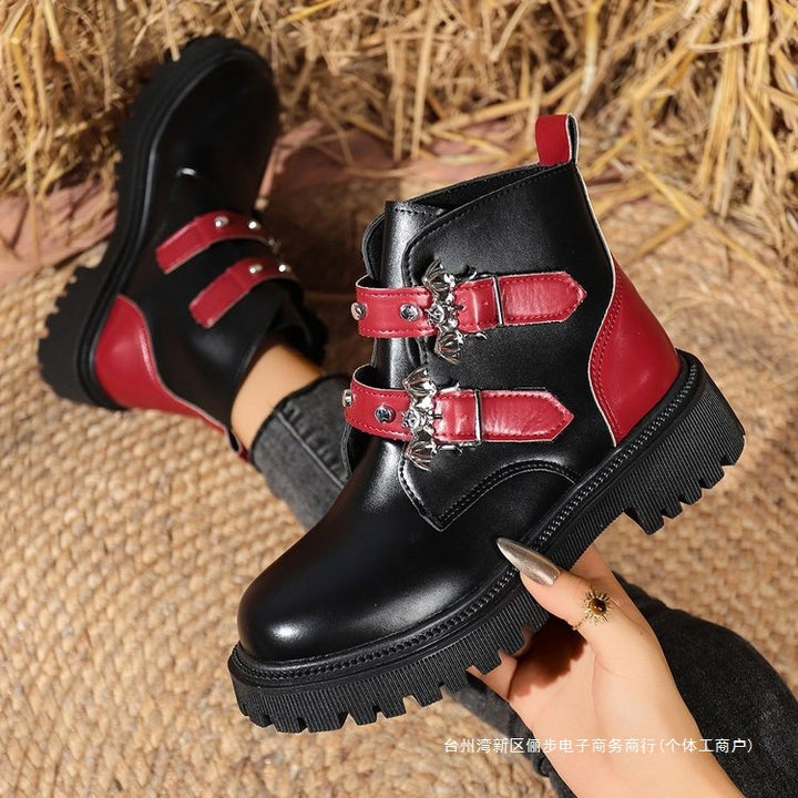Damen Stiefeletten mit modischen Schnallen und robustem Profil Drune