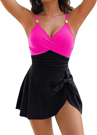 Damen Wickelbadeanzug mit elegantem V-Ausschnitt und figurformendem Schnitt Drune