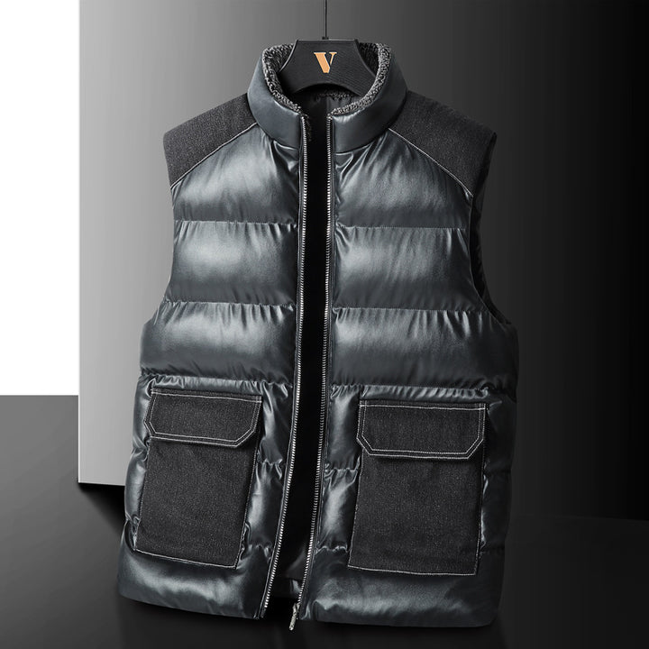 Herren Wattierte Steppweste mit Cargo‑Taschen und hohem Stehkragen Drune