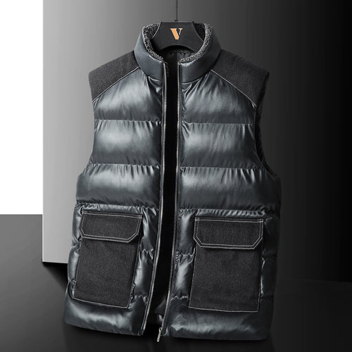 Herren Wattierte Steppweste mit Cargo‑Taschen und hohem Stehkragen Drune