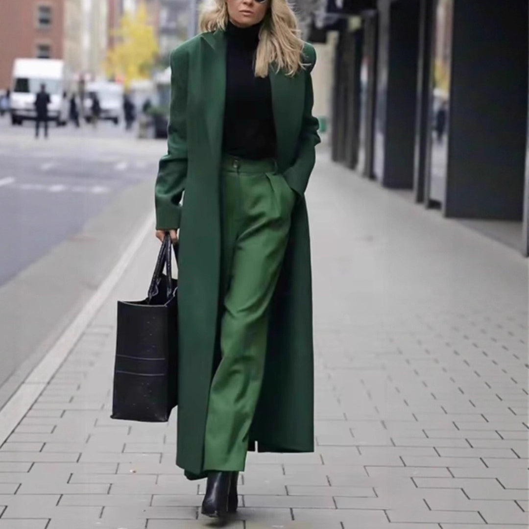 Damen Elegante Trenchcoat-Jacke mit langem Schnitt und Gürtel Drune