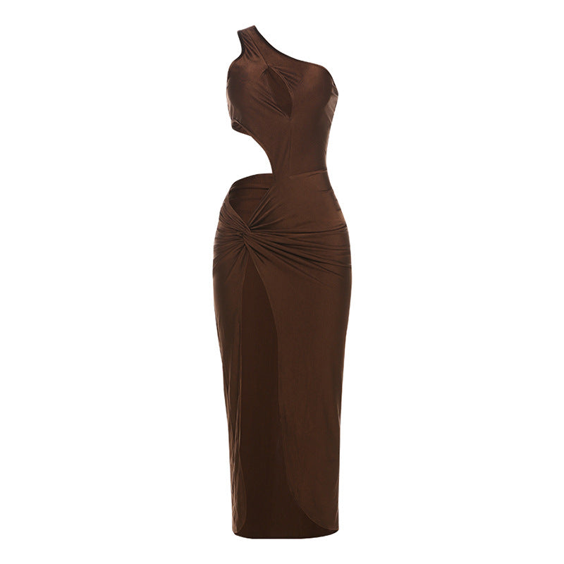 Damen Elegantes One-Shoulder Maxikleid mit Raffungen und figurbetontem Schnitt Drune