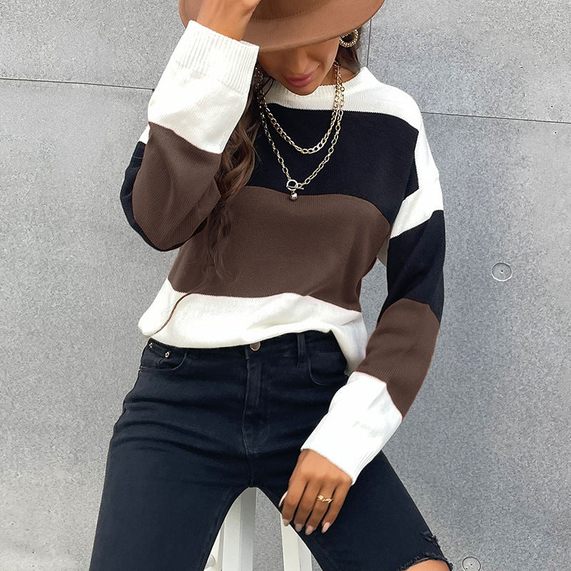 Damen Lässiger Strickpullover mit Farbblock-Design Drune