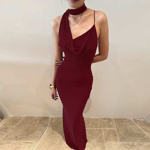 Damen Elegantes Maxikleid mit asymmetrischem Halterneck Drune