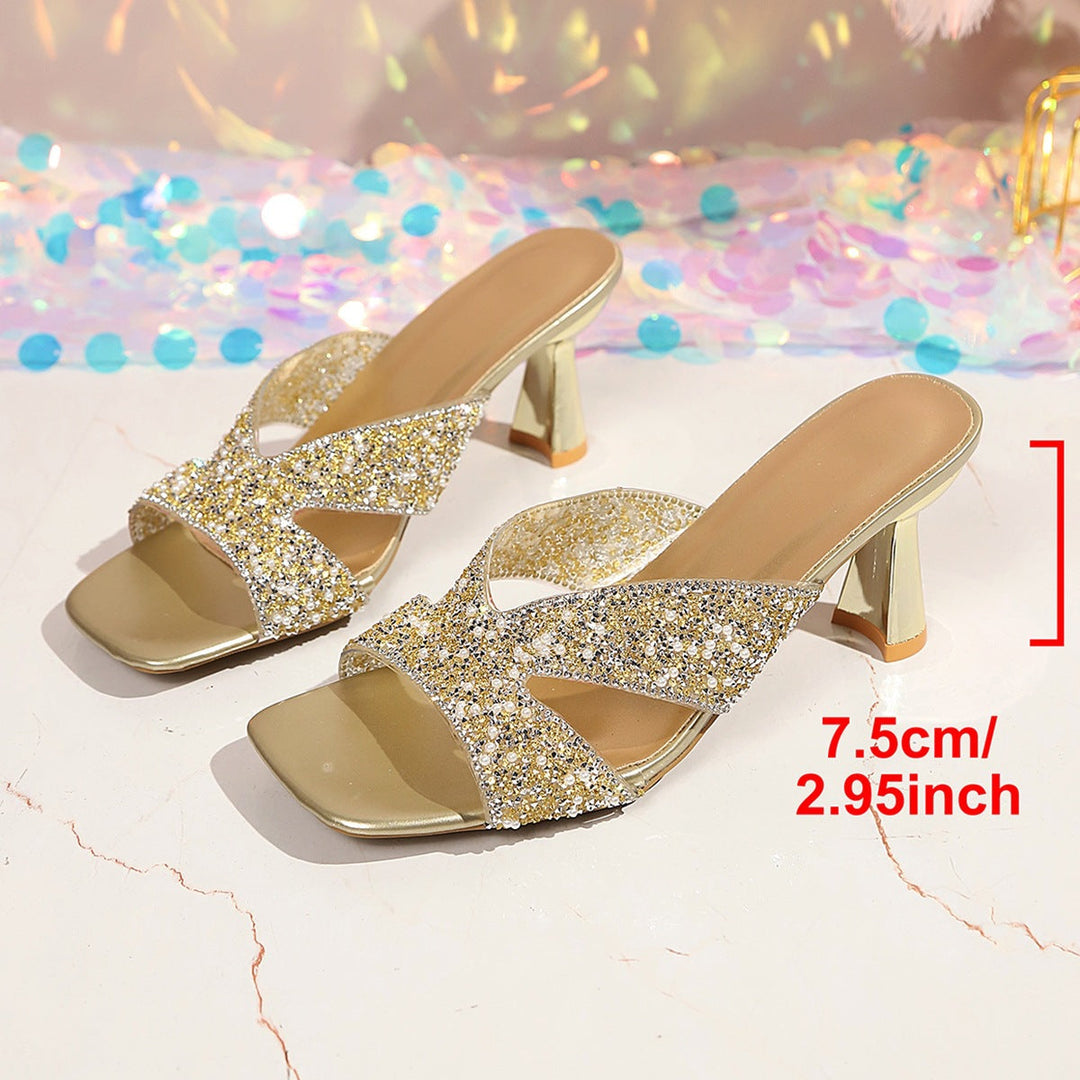 Damen Glitzernde Slingback-Pantoletten mit elegantem Blockabsatz Drune