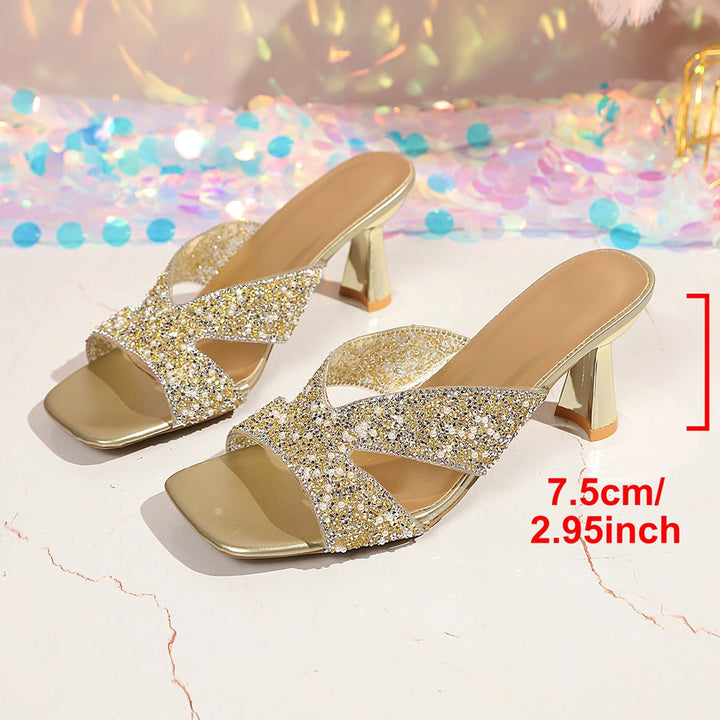 Damen Glitzernde Slingback-Pantoletten mit elegantem Blockabsatz Drune