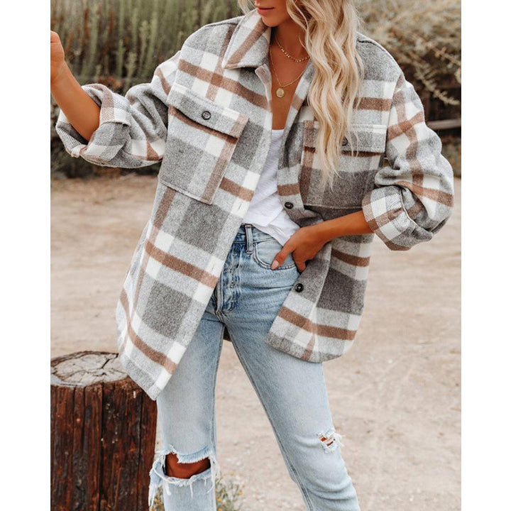 Damen Oversize-Karo-Hemdjacke mit Brusttaschen und weichem Flanell Drune