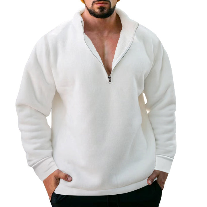 Herren bequemer Stehkragen Pullover mit kurzer Reißverschlussöffnung Drune