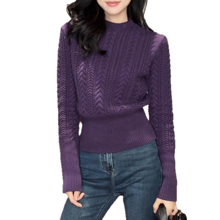 Damen Eleganter Grobstrickpullover mit hohem Bund und Rundhalsausschnitt Drune