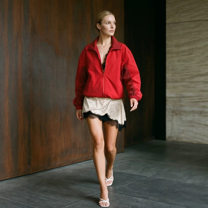 Damen Leichter Boxy-Windbreaker mit Stehkragen und elastischem Saum Drune