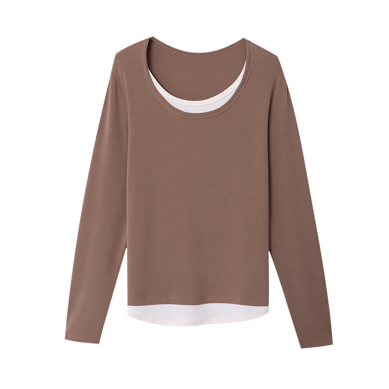 Damen lässiger Longsleeve mit großzügigem Rundhalsausschnitt und elegantem Untertop Drune