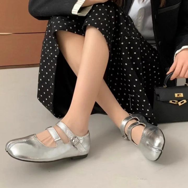 Damen verstellbare Riemen Tabi Ballerinas Drune