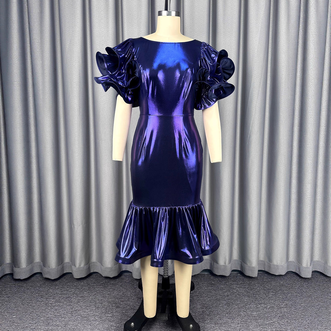 Damen glamouröses Abendkleid mit voluminösen Rüschensäumen Drune