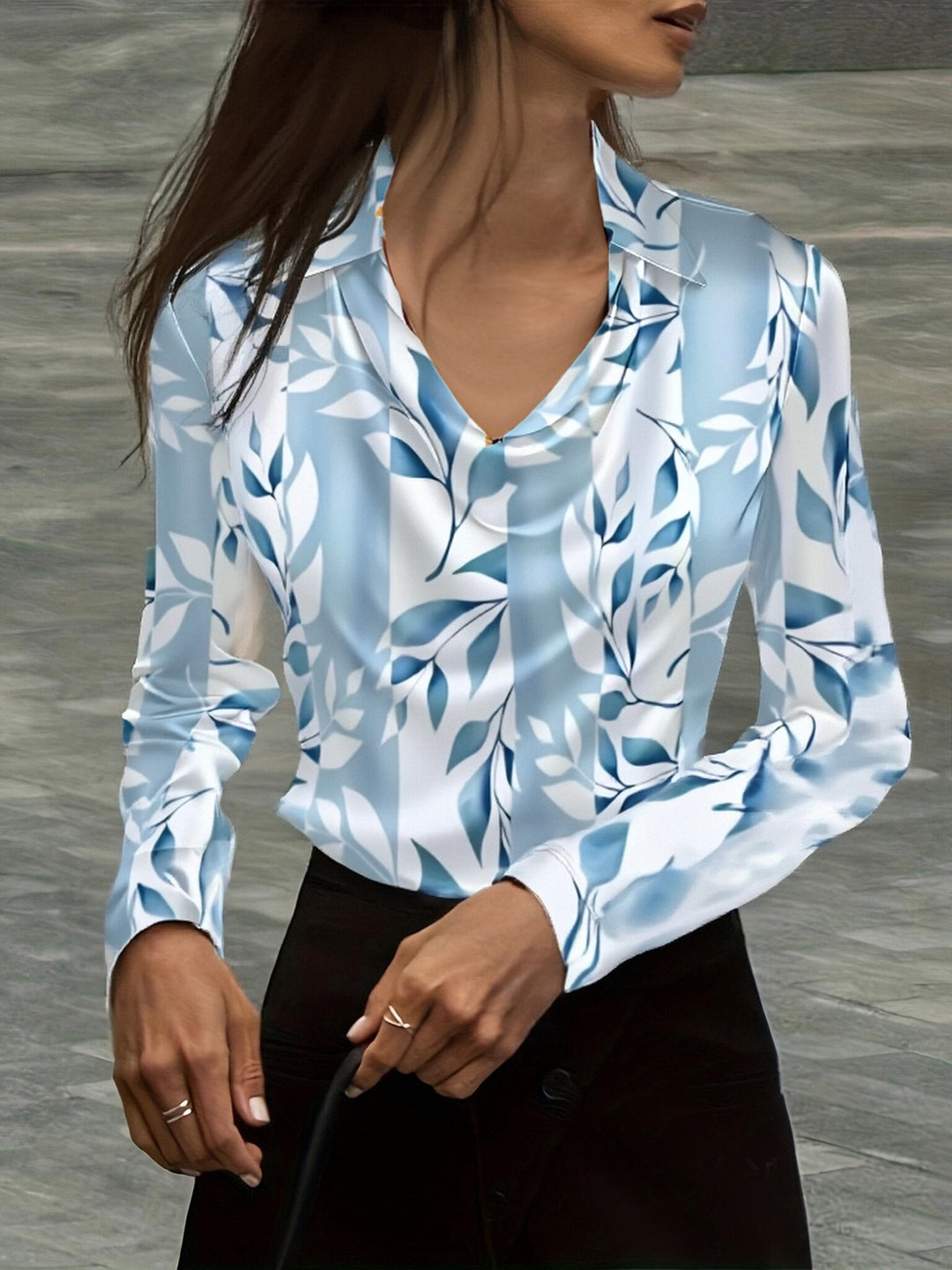 Damen Satinbluse mit Wasserfallkragen und Hemdkragen Drune