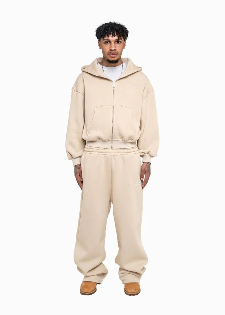 Herren nan lässiges Reißverschluss-Hoodie- und Palazzohose-Set mit dropped-shoulder Silhouette Drune