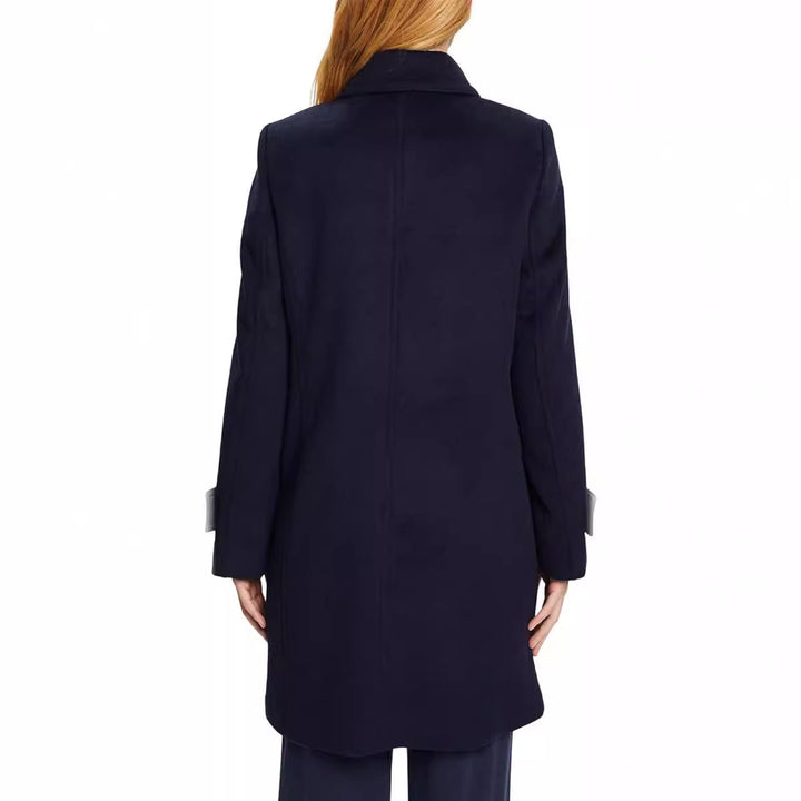 Damen Midilanger Doppelreihiger Marineinspirierter Wollmix-Peacoat mit Pattentaschen Drune