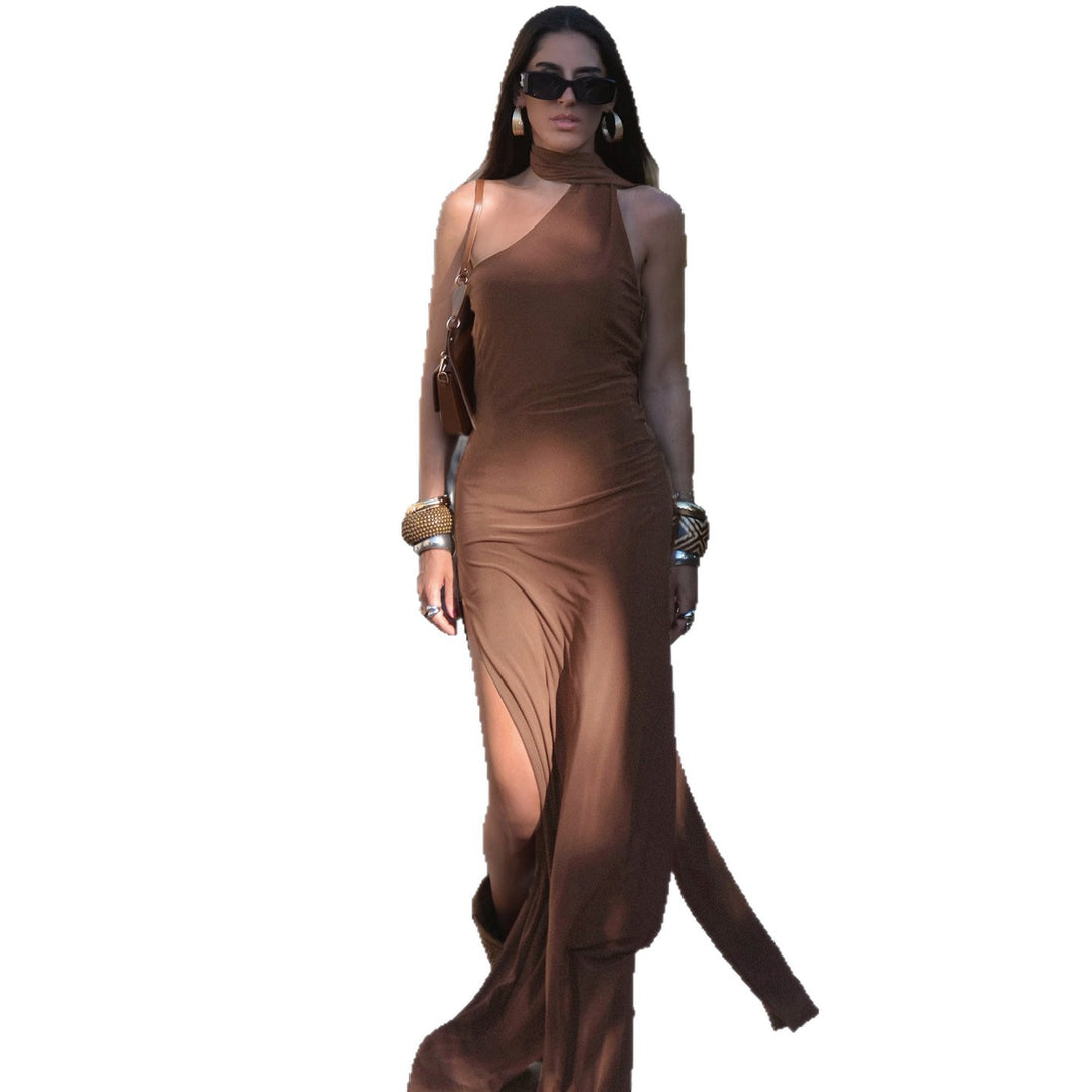 Damen langes Wickelkleid mit asymmetrischem Ausschnitt und eleganter Schal-Detail Drune