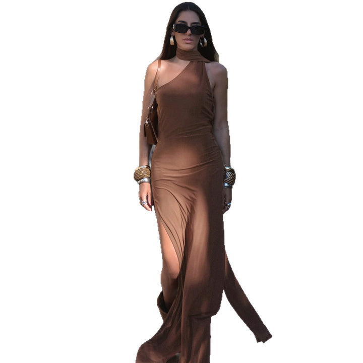 Damen langes Wickelkleid mit asymmetrischem Ausschnitt und eleganter Schal-Detail Drune