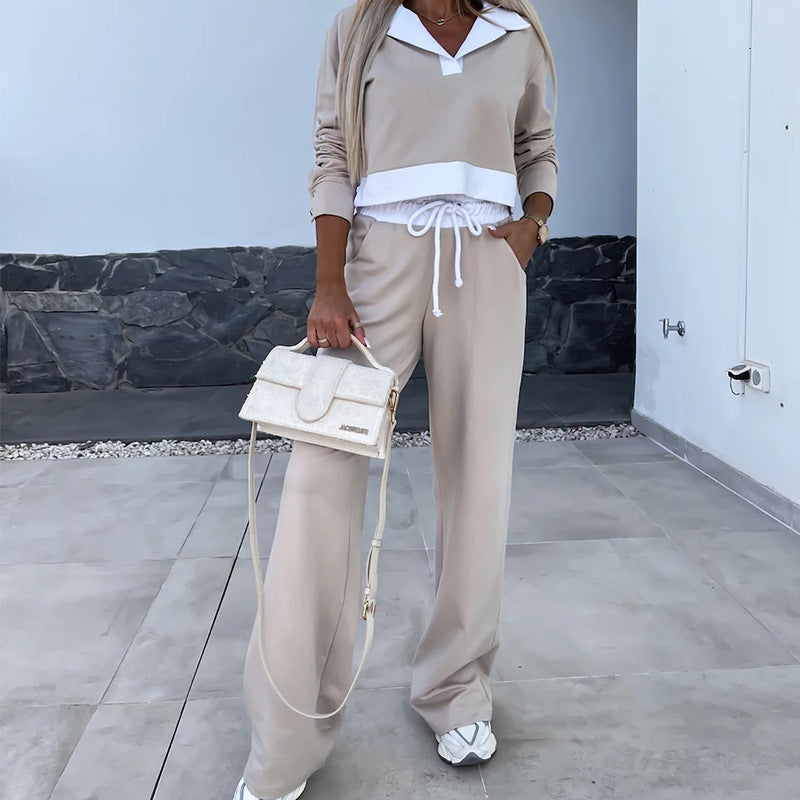 Damen lässiges Sport-Loungewear-Set mit stylischem Kragen und bequemem Schnitt