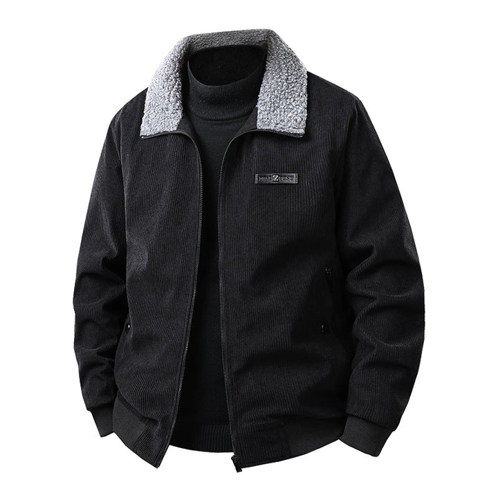 Herren Cord-Collegejacke mit Sherpa-Kragen, Reißverschluss und praktischen Seitentaschen Drune
