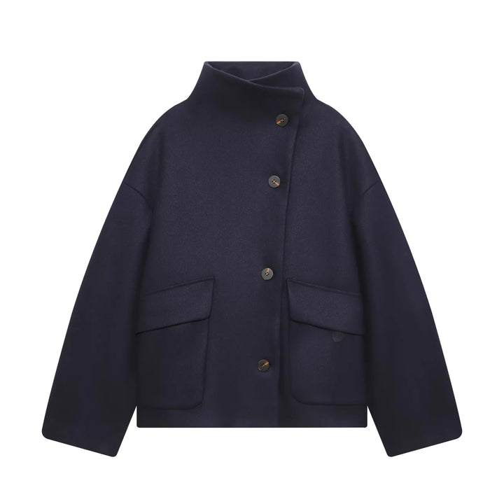 Damen nan kastige Oversize Wollmixjacke mit hohem Stehkragen und großen aufgesetzten Pattentaschen Drune