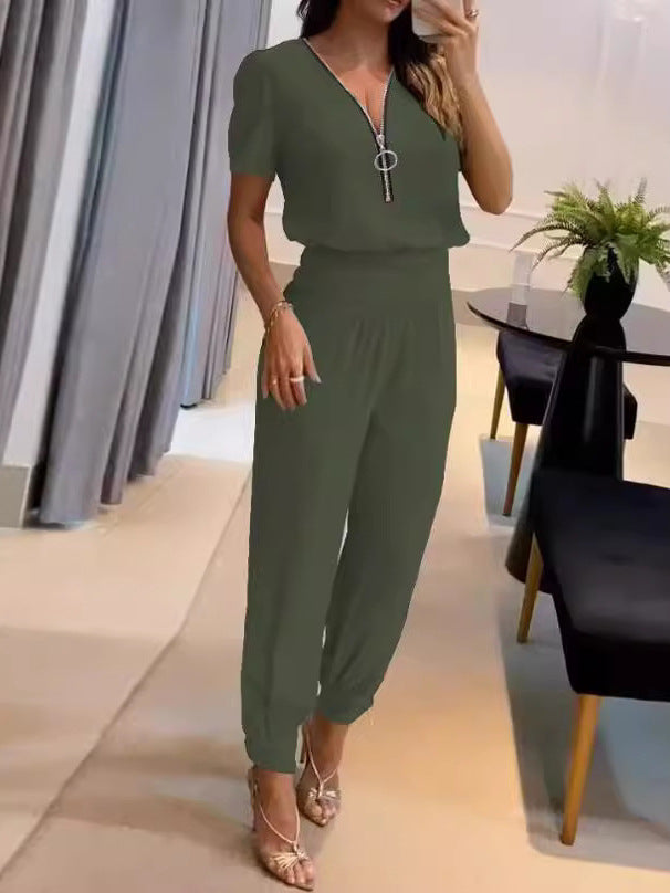 Damen Jumper-Set mit stylischem V-Ausschnitt und elegantem Detail Drune