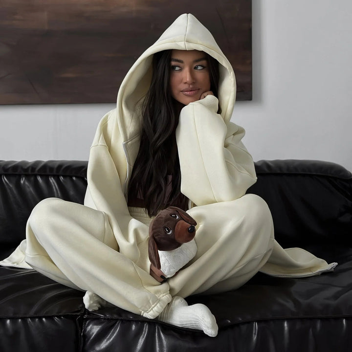 Damen Oversize-Kapuzenjacke mit verdecktem Reißverschluss und komfortabler Scuba-Optik Drune