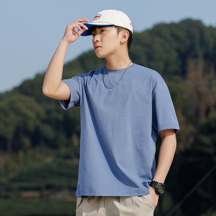 Herren Oversize-T‑Shirt aus schwerem Baumwolljersey mit weitem Schnitt und verstärktem Rundhals Drune