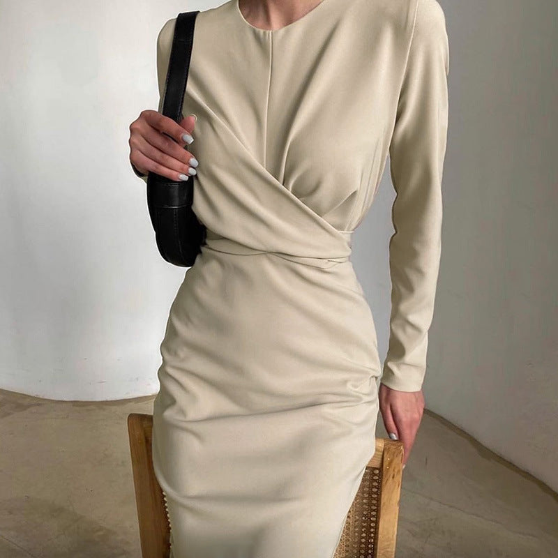 Damen figurbetontes Wickelkleid mit langen Ärmeln und elegantem Schnitt Drune