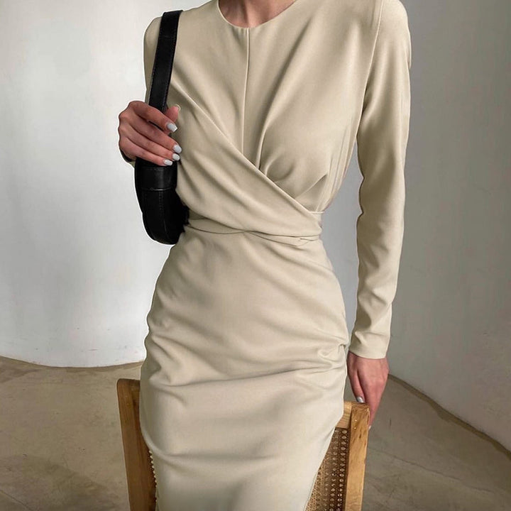 Damen figurbetontes Wickelkleid mit langen Ärmeln und elegantem Schnitt Drune
