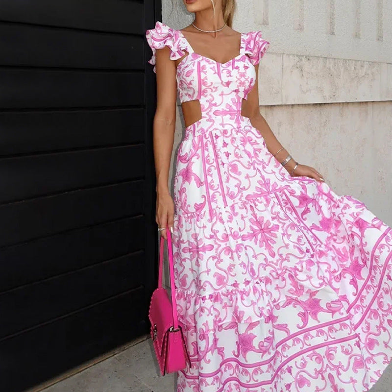 Damen Maxikleid mit romantischem Cut-Out Design und Rüschendetails Drune