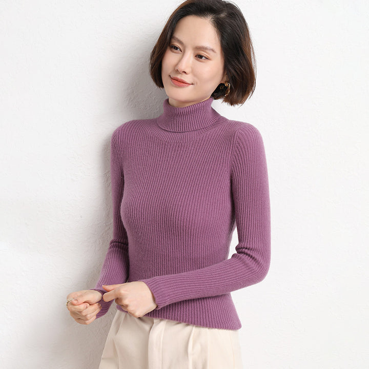 Damen Taillierter Feinstrick-Rollkragenpullover mit feiner Rippenstruktur und Kaschmir-Optik Drune