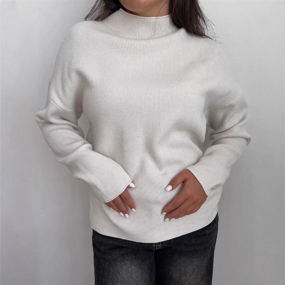 Damen Oversize-Feinstrickpullover mit Stehkragen und geriffelter Struktur Drune