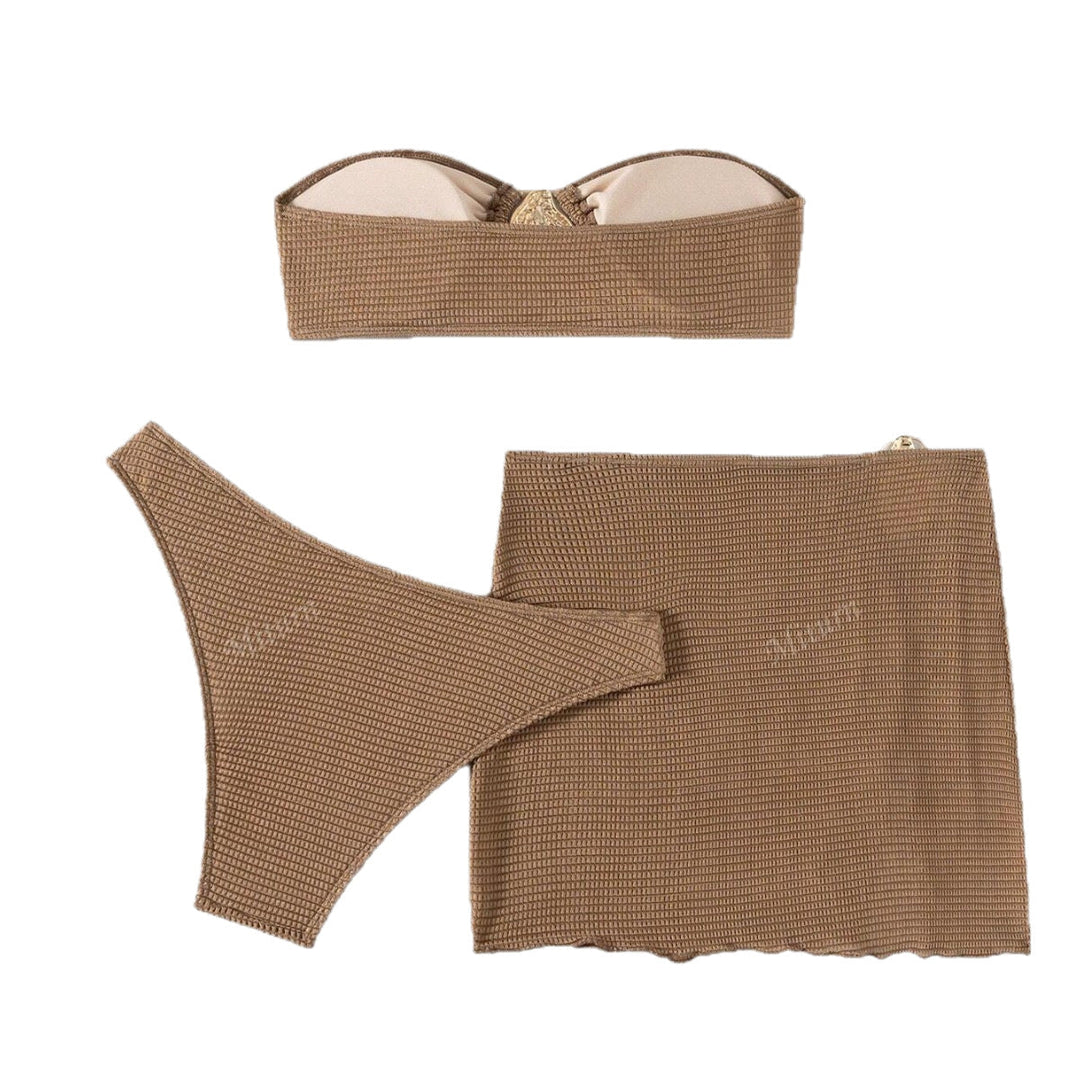 Damen Bandeau-Bikini-Set mit dekorativem Wickelrock Drune