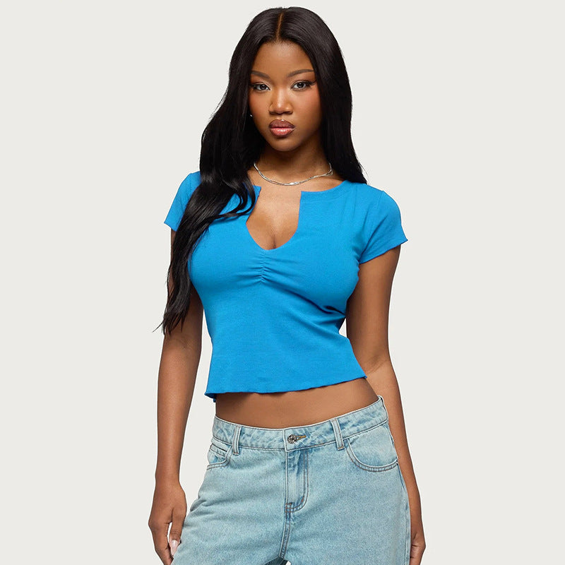 Damen Kurzärmeliges Oberteil mit Raffungen Drune