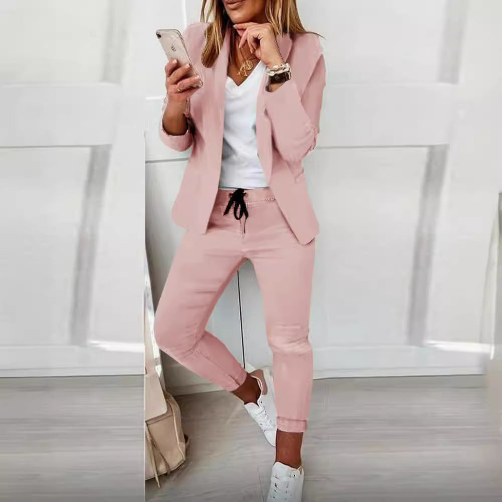 Damen nan zweiteiliges Blazer-Jogger-Set mit tailliertem Blazer und elastischer Bundhose Drune