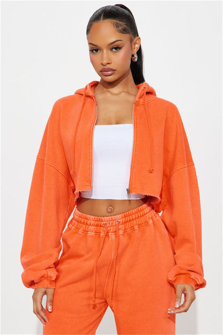 Damen nan Kapuzen-Crop-Top und weite Jogginghose Lounge-Set aus weichem Fleece Drune