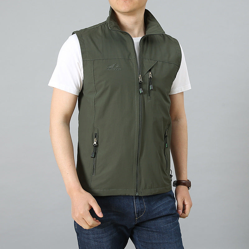 Herren Leichte Softshell‑Utilityweste mit Stehkragen und mehrfachen Reißverschlusstaschen Drune