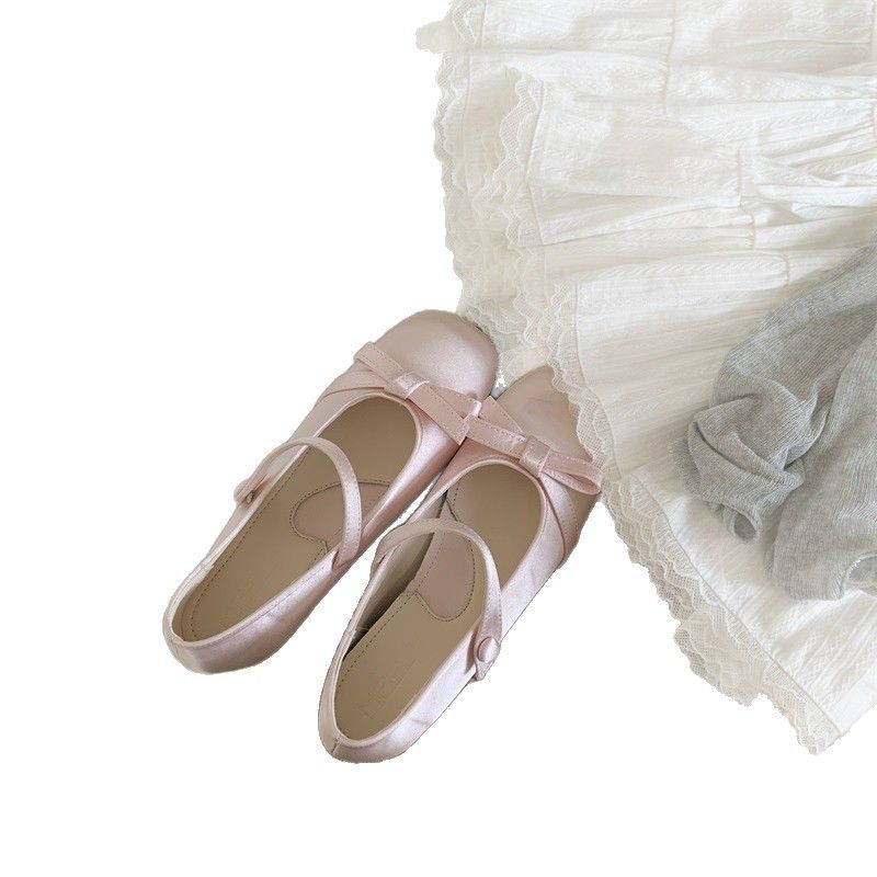 Damen Satin Mary‑Jane Ballerinas mit Knöchelriemen, Schleifenapplikation und Komfortfußbett Drune