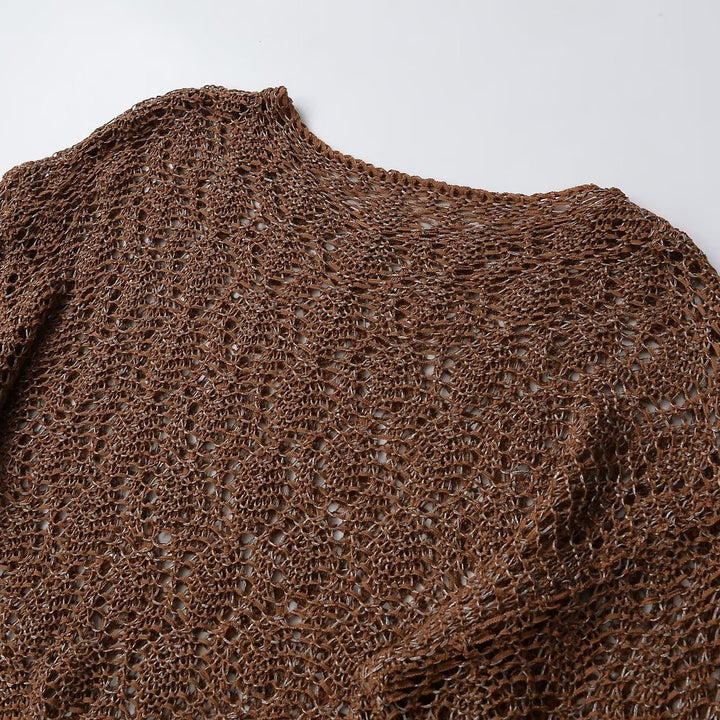 Damen Lockerer gehäkelter Cropped-Pullover mit weitem Schnitt Drune