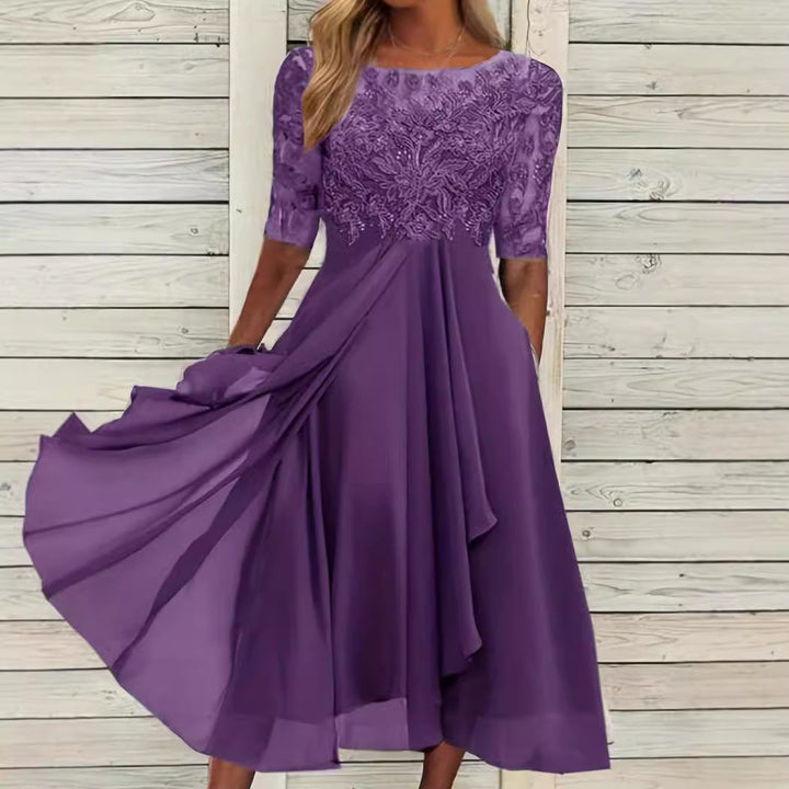 Damen Abendkleid mit elegantem Stickdesign und fließendem Rock Drune