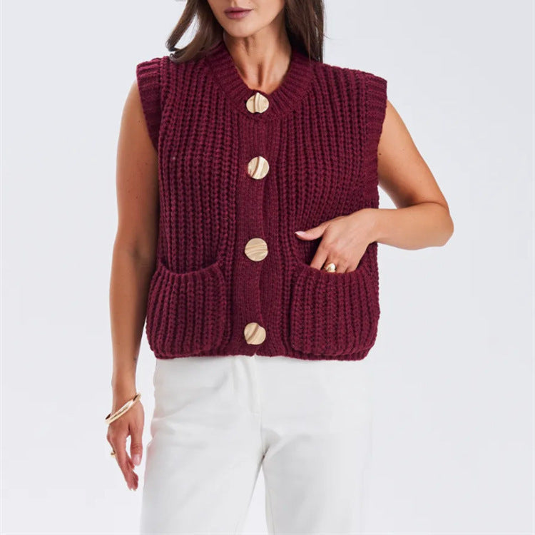 Damen Grobgestrickter Oversize Cardigan mit Zierknöpfen Drune