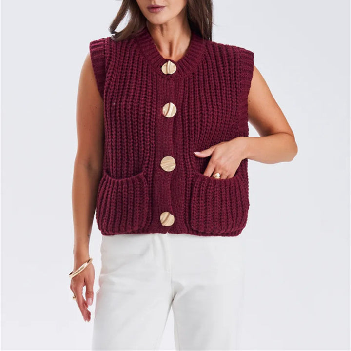 Damen Grobgestrickter Oversize Cardigan mit Zierknöpfen Drune