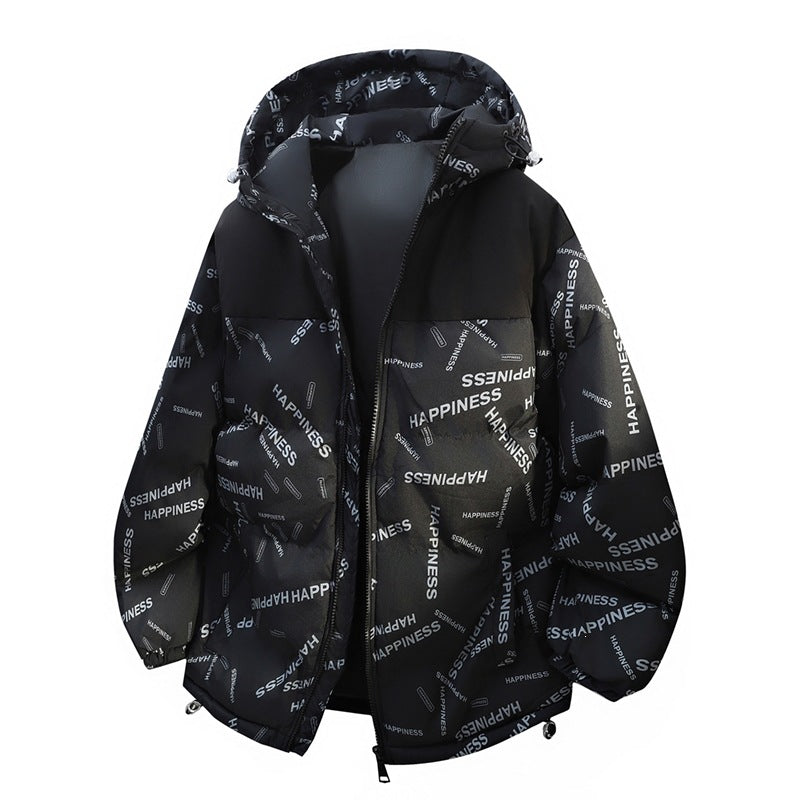 Unisex Oversize-Steppkapuzenjacke mit Allover-Print & Kontrastpasse Drune