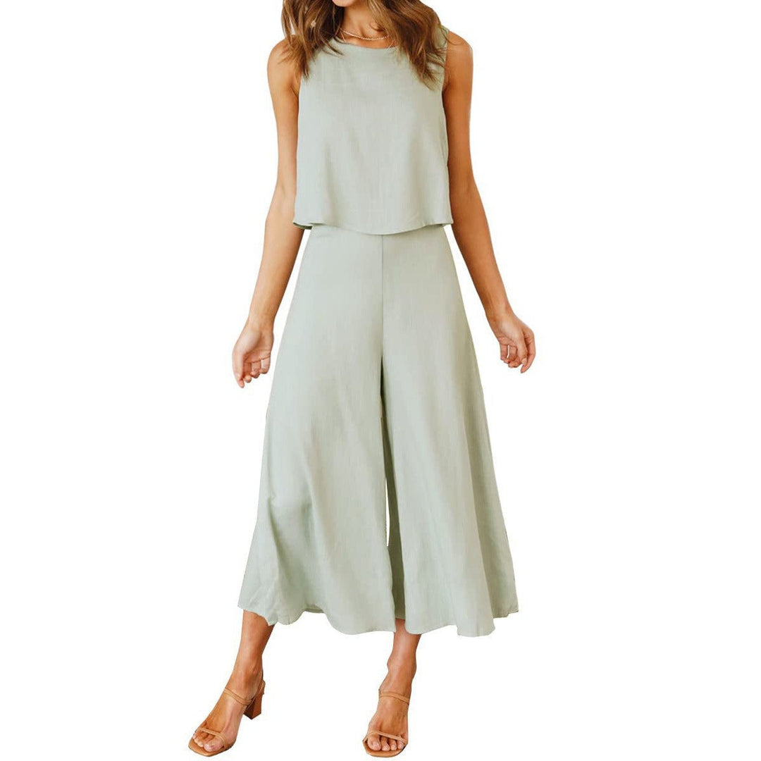 Damen Luftiger Jumpsuit mit Schwingendem Bein und Ärmellosem Design Drune