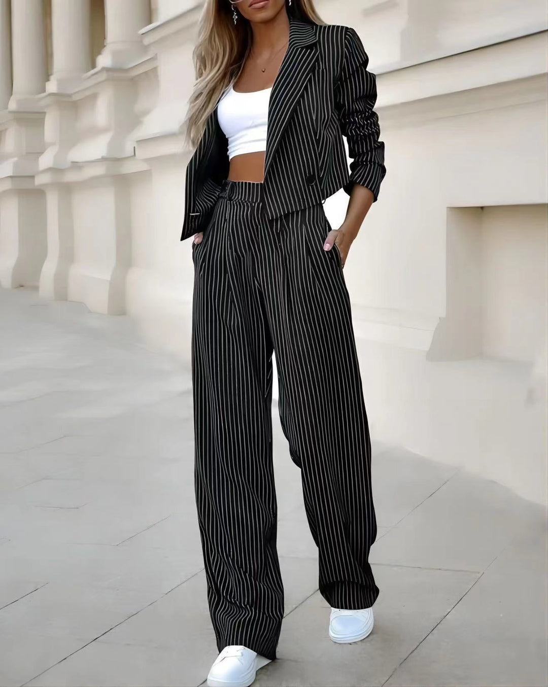 Damen Blazer Damen Set gestreift