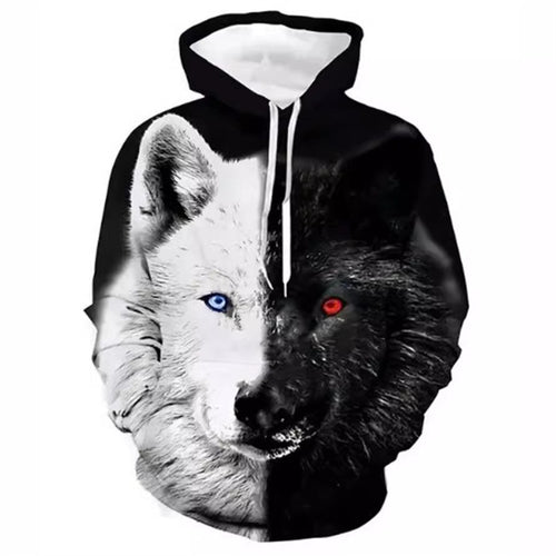 Damen Kreativer Kapuzenpullover mit einzigartigem Wolfsmotiv Drune