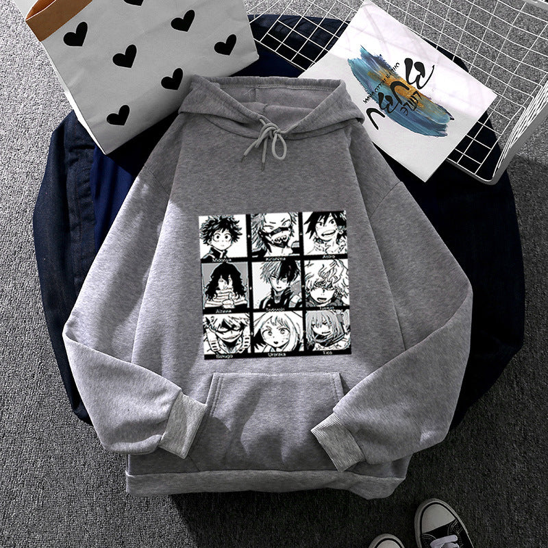 Unisex nan Kapuzenpullover mit quadratischer Manga-Charakter-Collage, leicht oversizeder Schnitt und Kängurutasche Drune