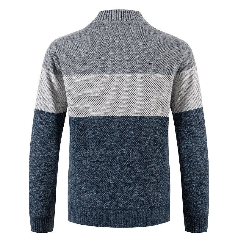 Herren Gestrickte Zip-Strickjacke mit Stehkragen und kariert gefütterter Innenlage Drune